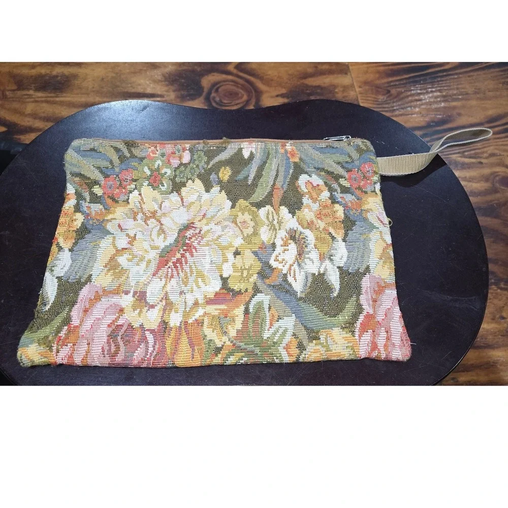 Adolfo Vintage Tapestry Duffel Bag Floral Garden Travel Set‎ with Matching Pouch